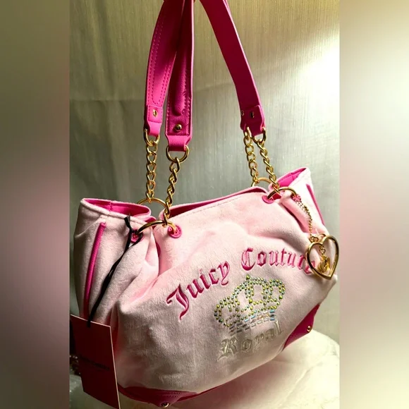 NEW Juicy Couture Juicy Kingdom Pink Velour Tote - Picture 6 of 9